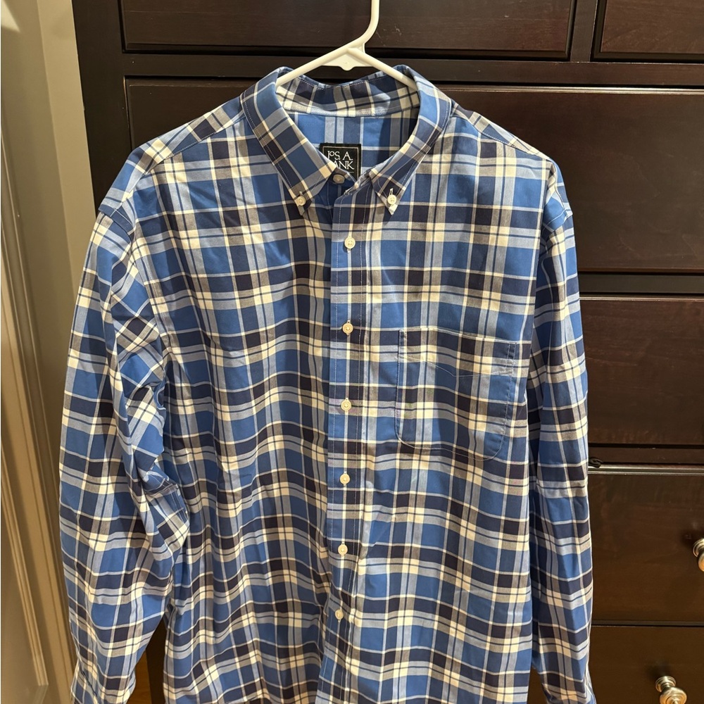 Jos. A. Bank Blue and White Plaid Button-Down Shirt